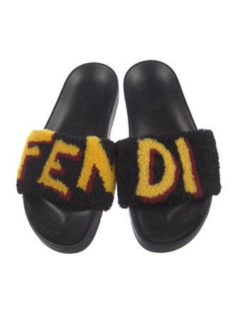 Fendi Shearling Graphic Print Slides