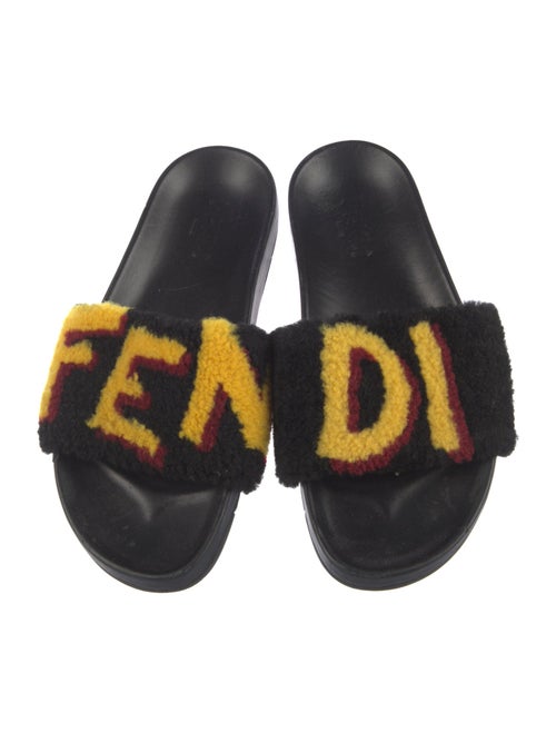 Fendi Shearling Graphic Print Slides