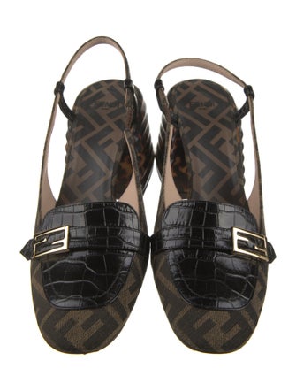 Fendi Zucca FF Logo Canvas Slingback Pumps
