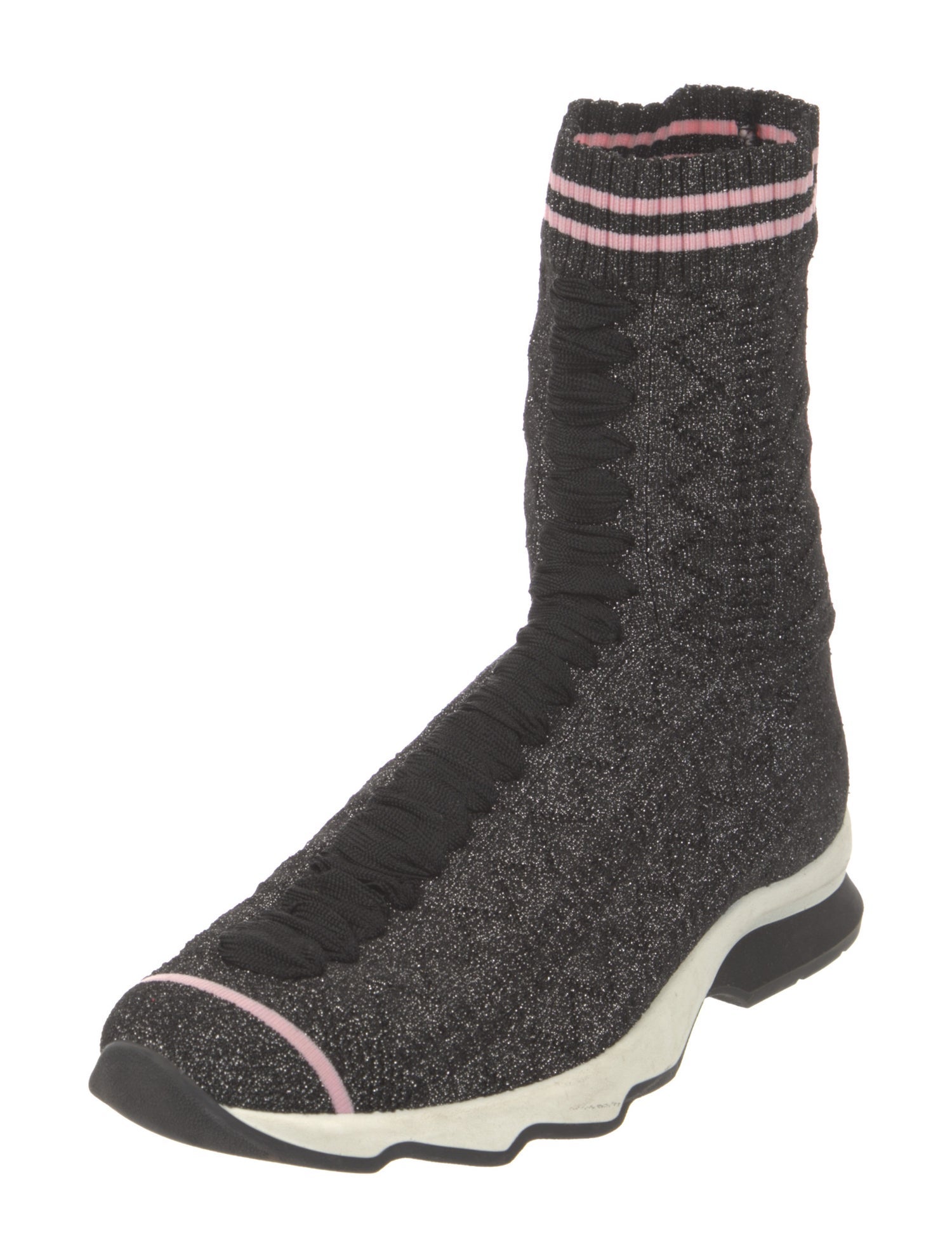 Fendi Striped Glitter Accents Sock Boots