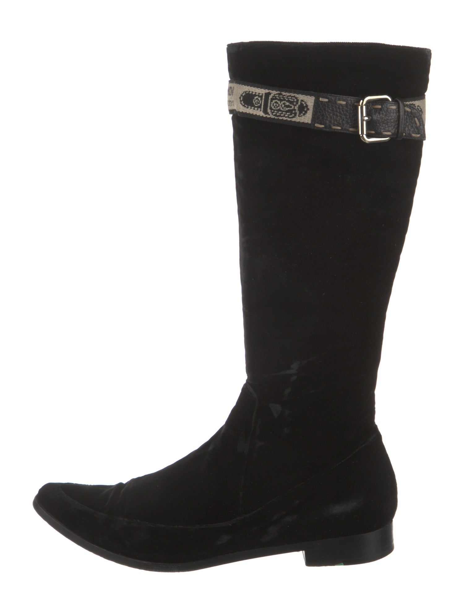 Fendi Velvet Embroidered Accent Riding Boots