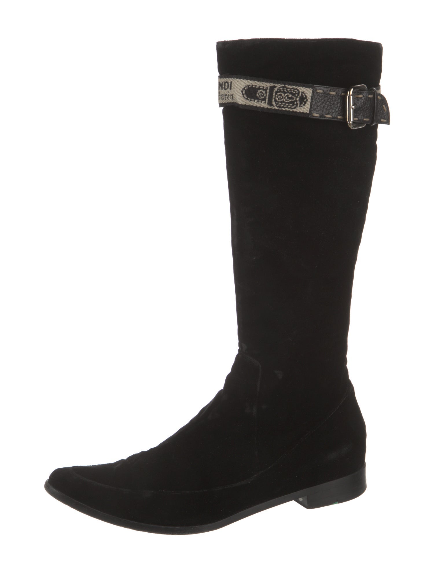 Fendi Velvet Embroidered Accent Riding Boots