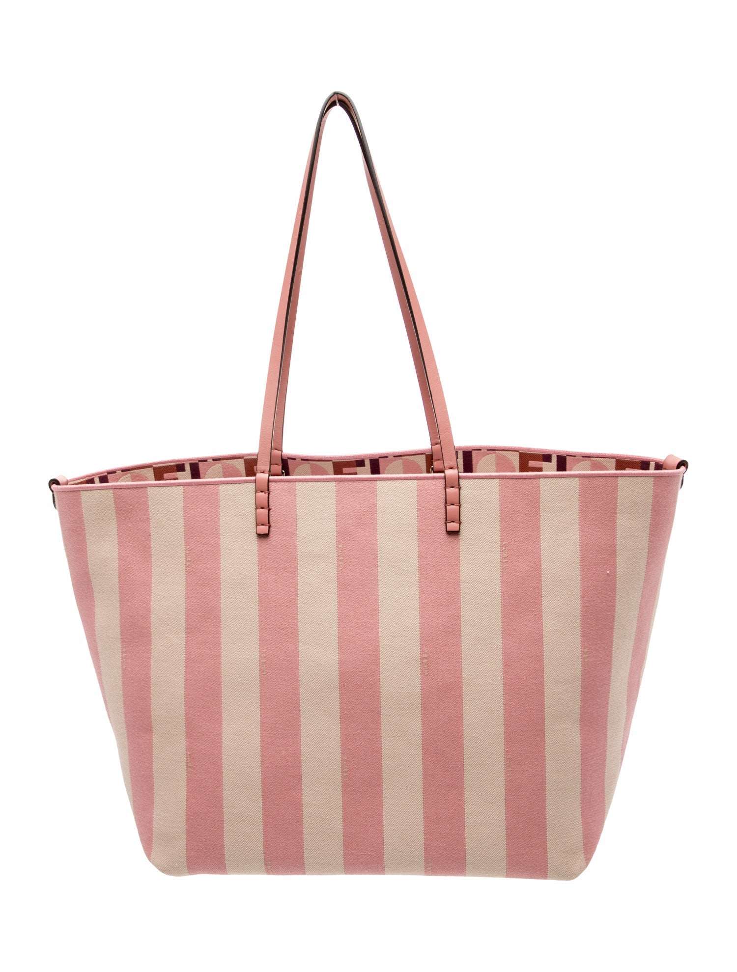 Fendi Canvas Pequin Optical Jacquard Vitello Reversible Large Roll Tote Pink Large 2025