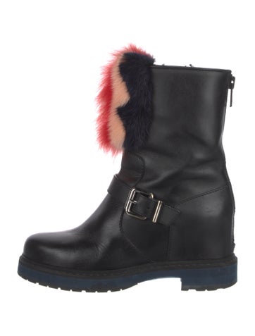 Fendi Boots Leather Fur Trim Moto IT 37 | 7