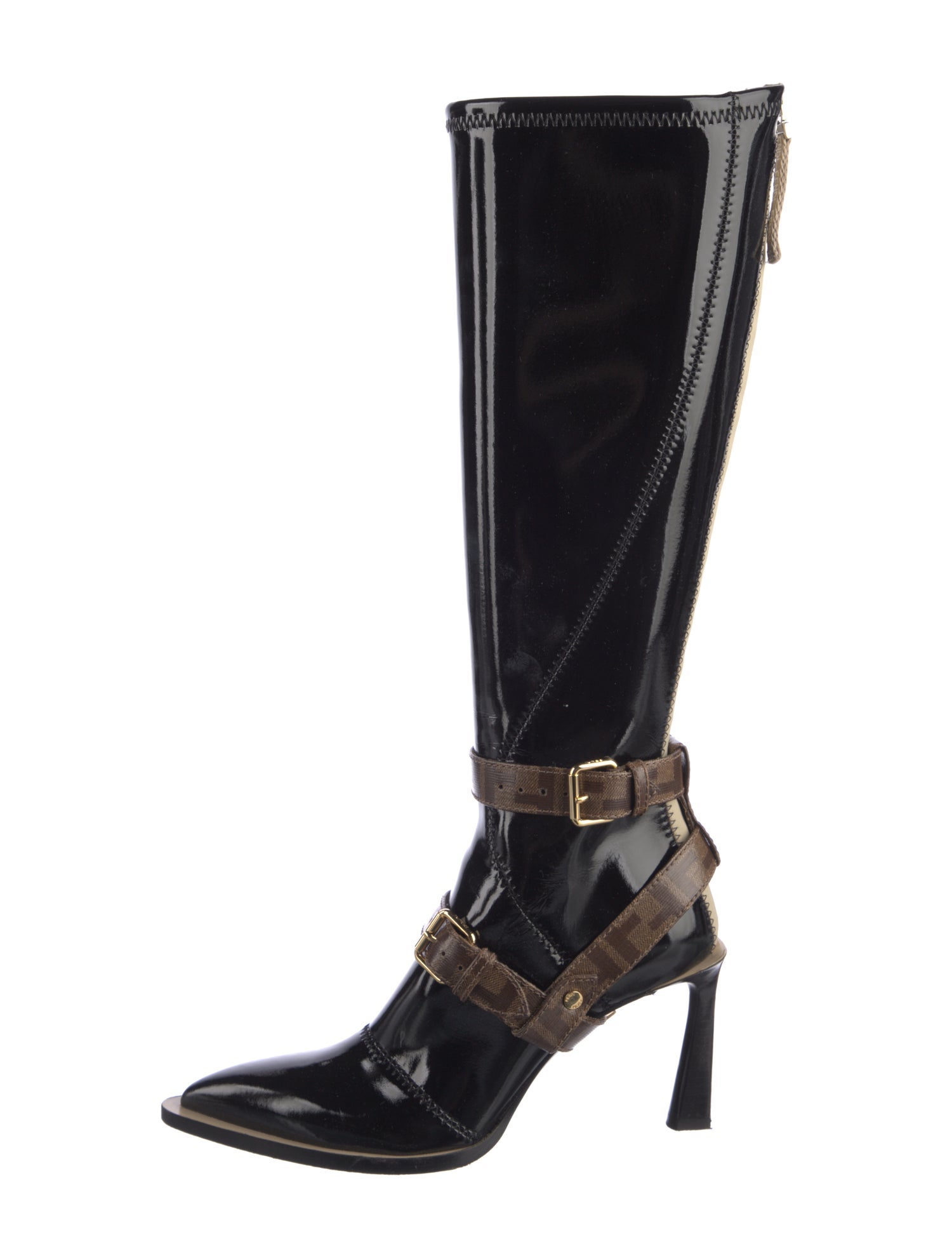 Fendi Zucca FF Logo Patent Leather Lace-Up Boots