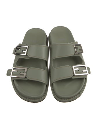 Fendi Zucca FF Logo Leather Slides