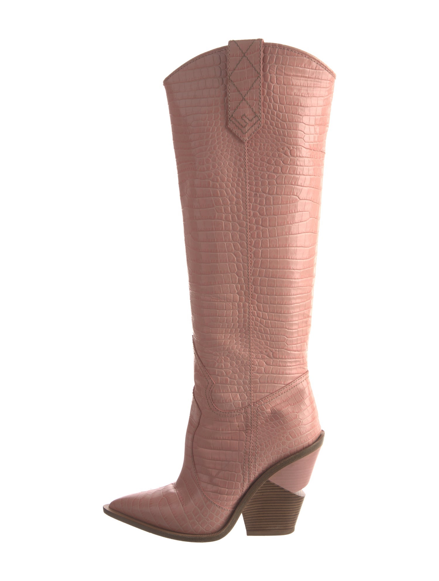 Fendi Embossed Leather Colorblock Pattern Riding Boots