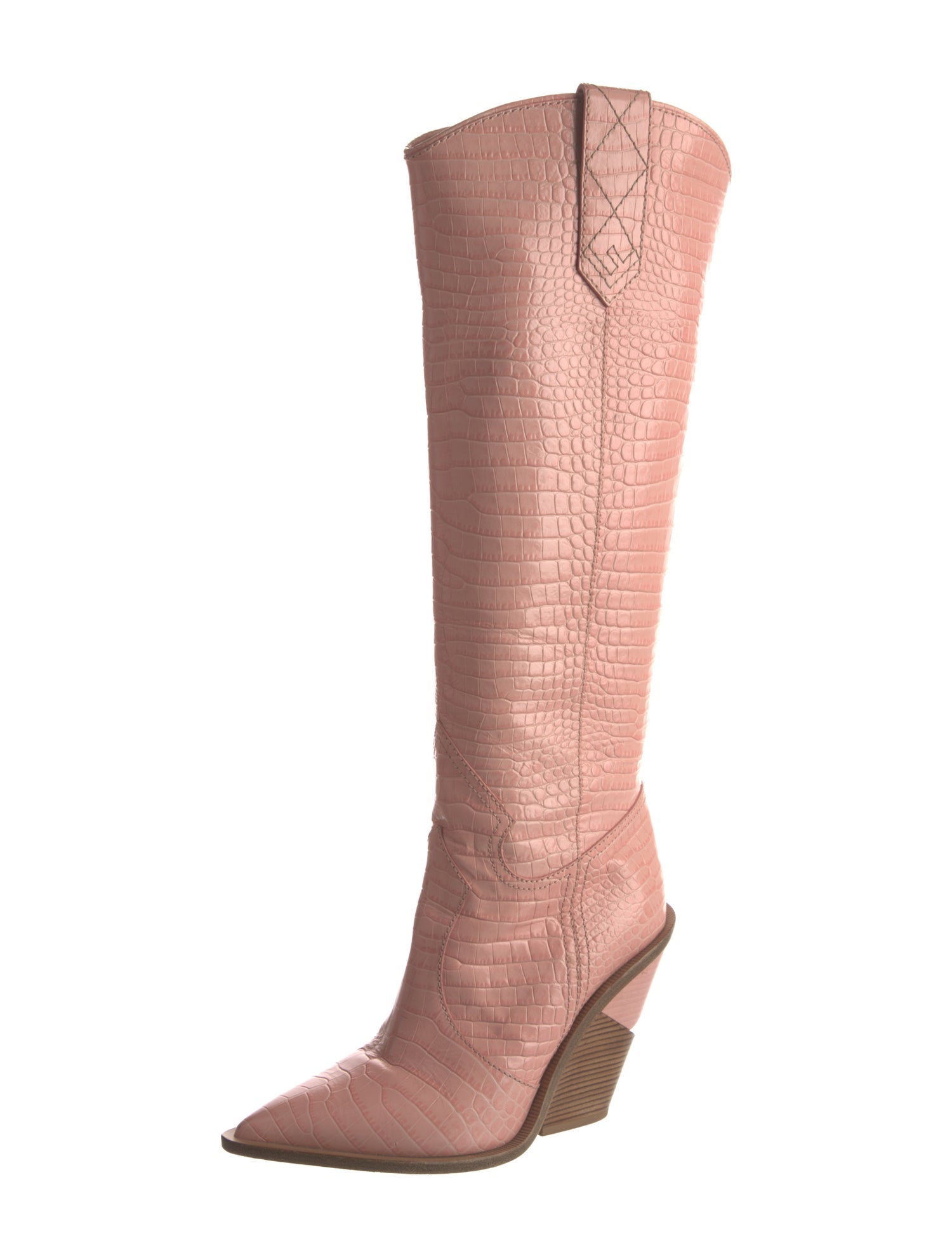 Fendi Embossed Leather Colorblock Pattern Riding Boots