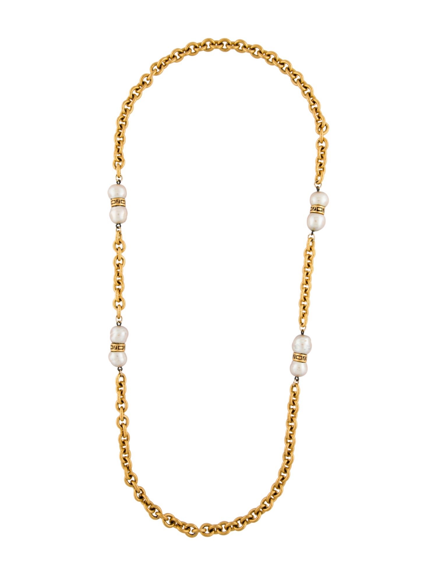 Fendi Faux Pearl & Enamel Chain Necklace