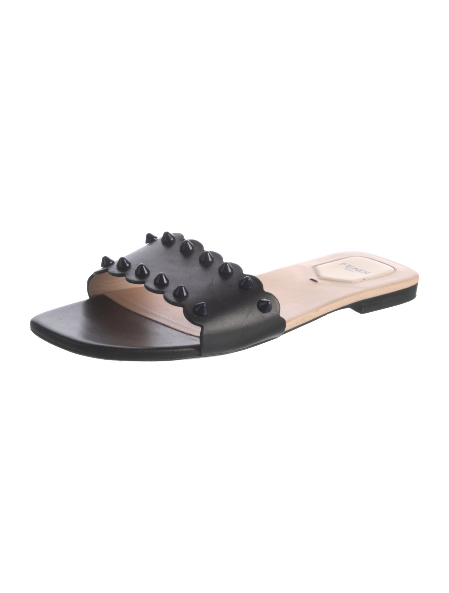 Fendi Leather Studded Accents Slides