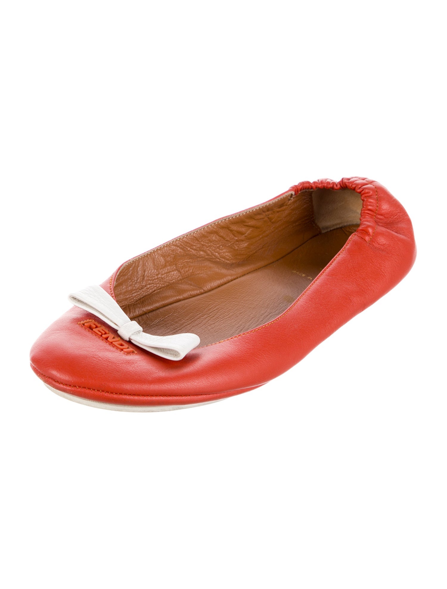 Fendi Leather Bow Accents Ballet Flats