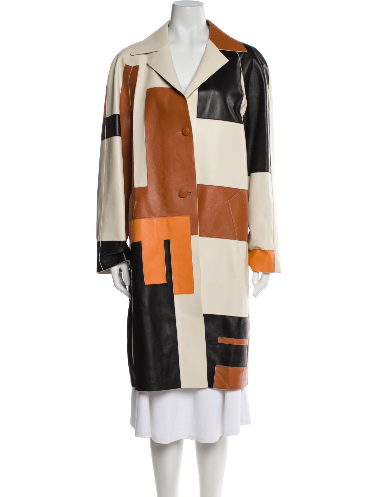 Fendi Lamb Leather Colorblock Pattern Coat