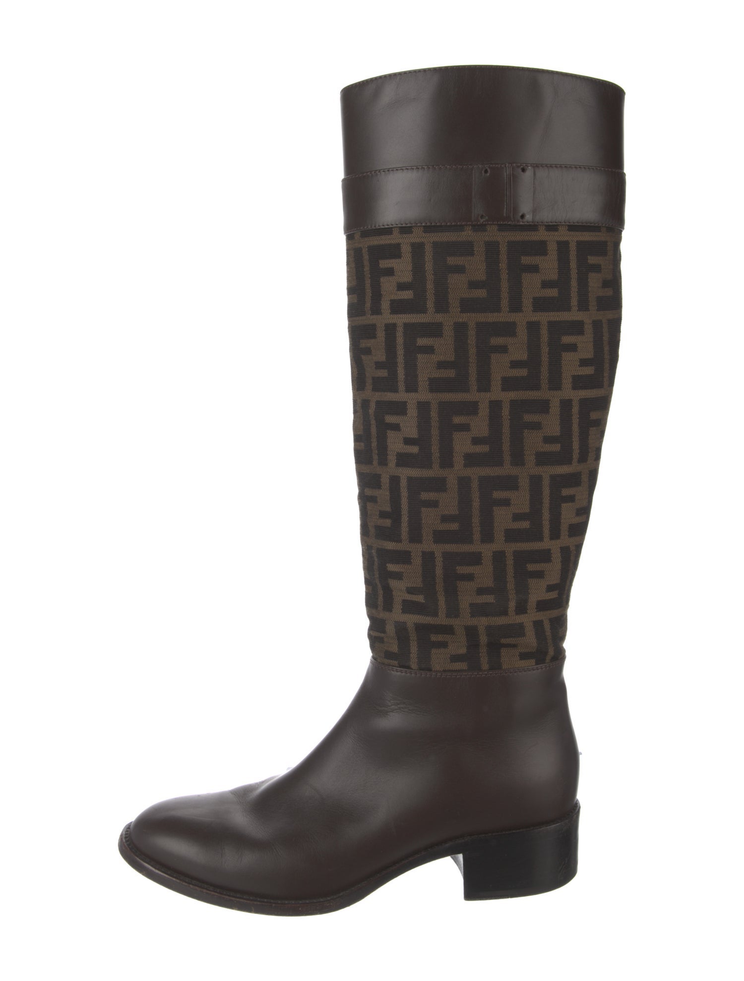 Fendi Zucca FF Logo Leather Riding Boots