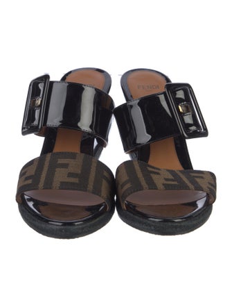 Fendi Zucca FF Logo Leather Slides