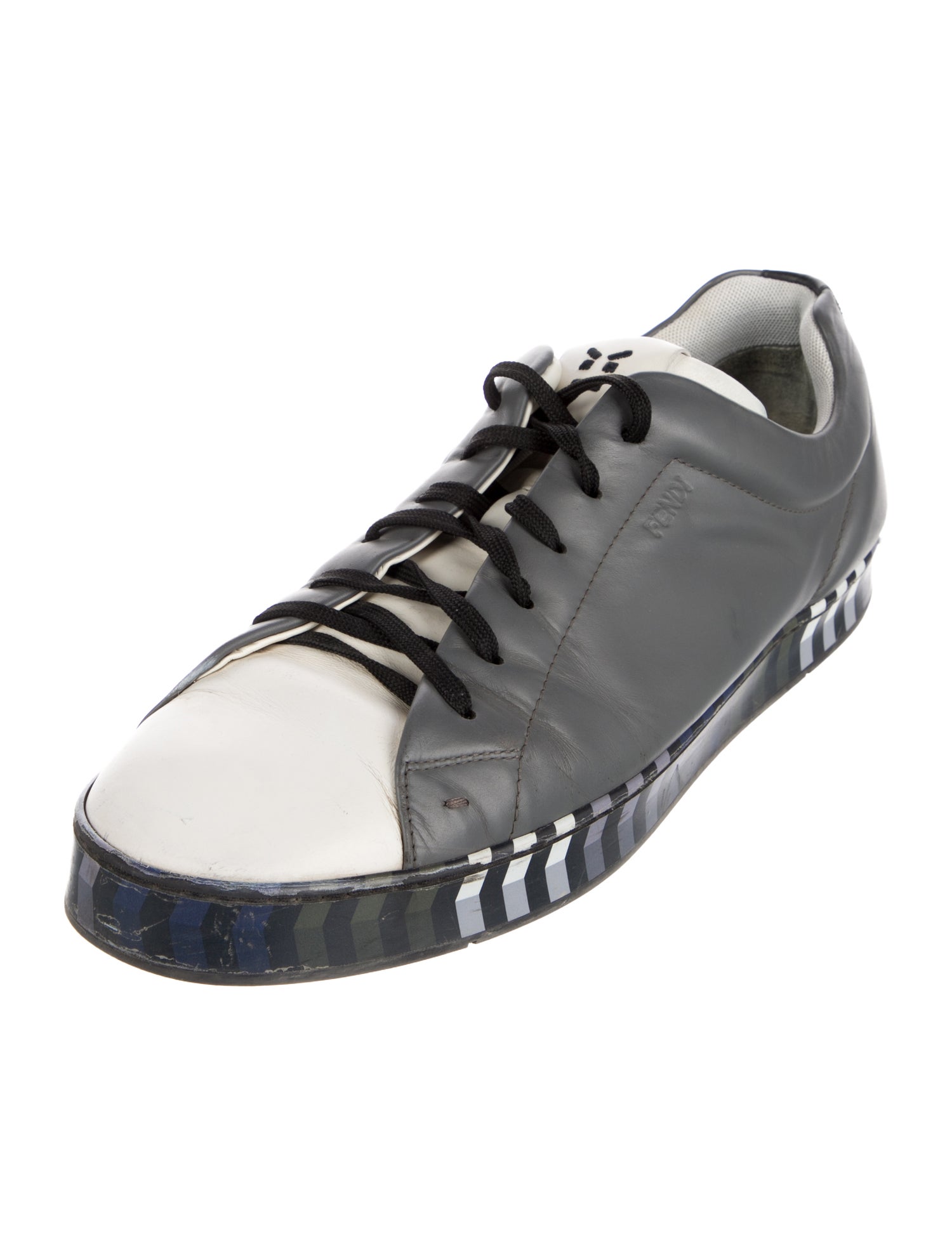 Fendi Faces Motif Leather Sneakers