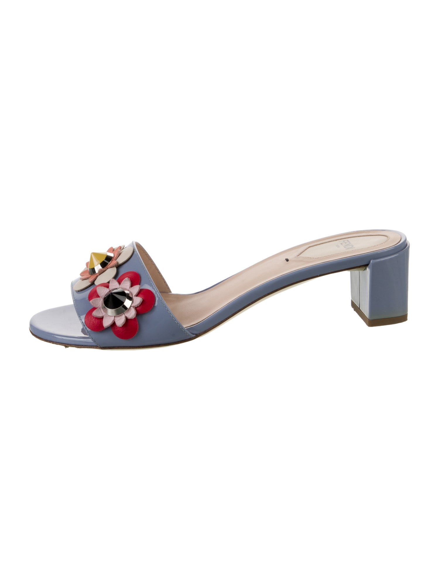 Fendi Flowerland Patent Leather Slides