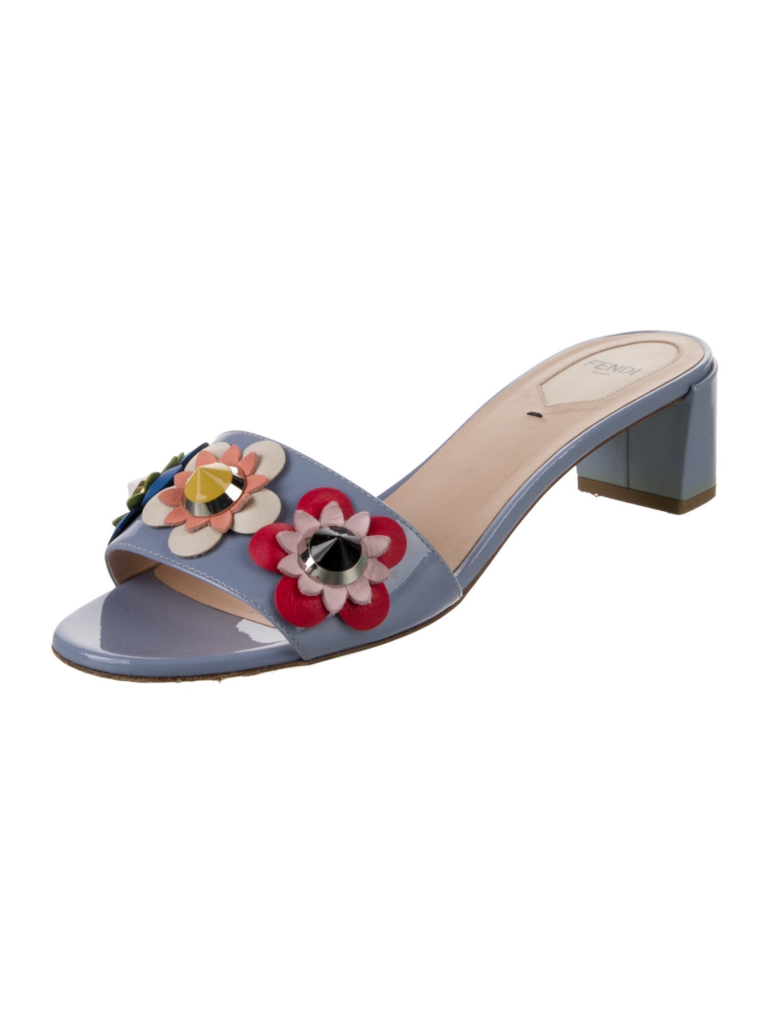 Fendi Flowerland Patent Leather Slides