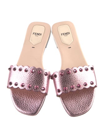 Fendi Rockstud Accents Leather Slides