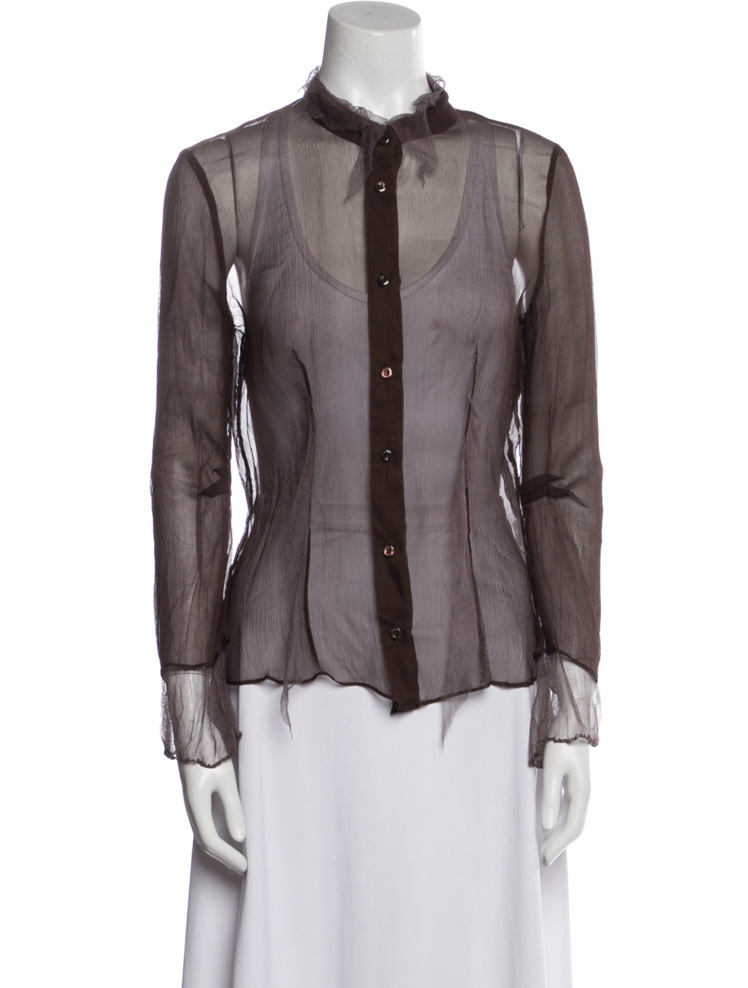Fendi Silk Mock Neck Button-Up Top