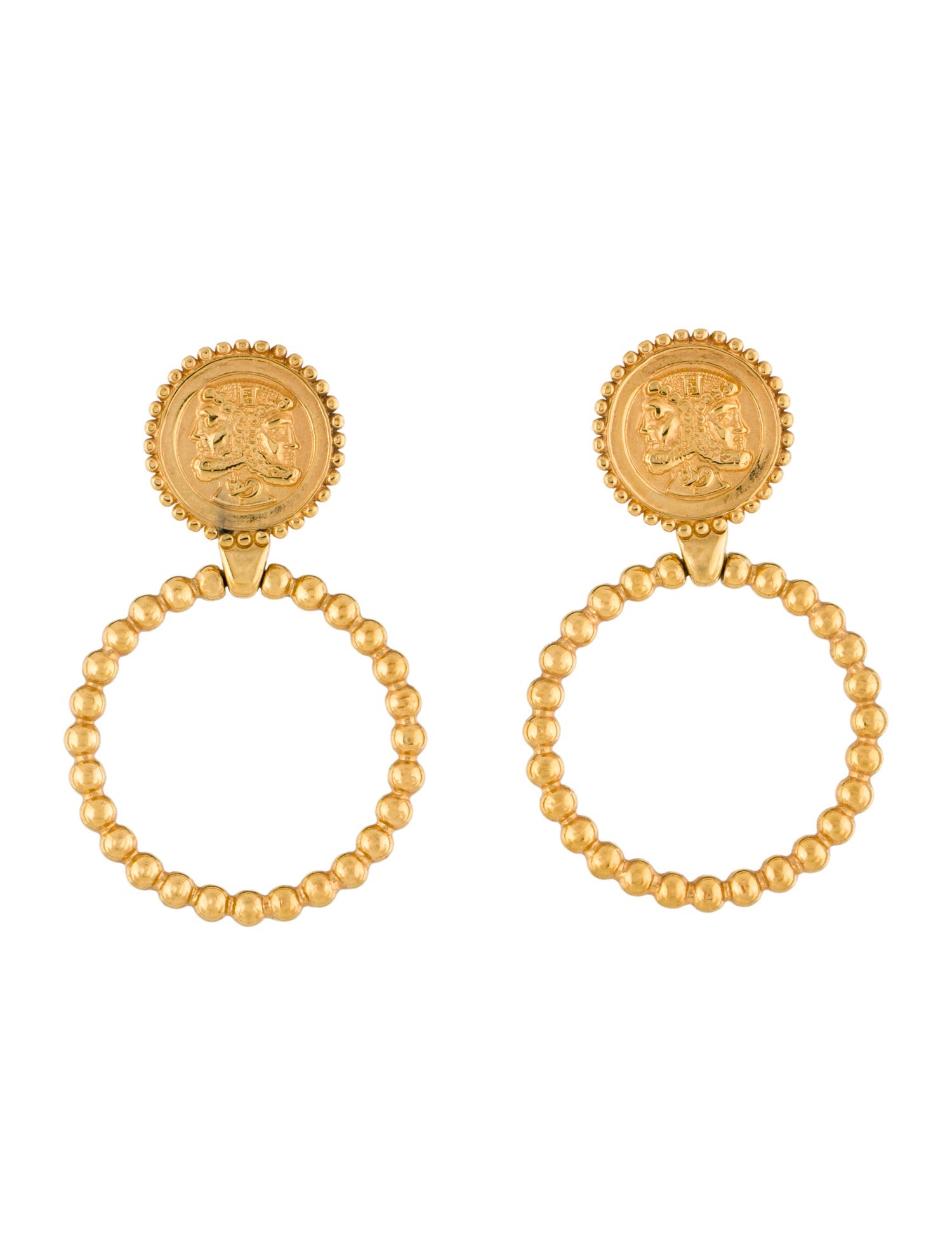 Fendi Janus Coin Door Knocker Clip-On Earrings