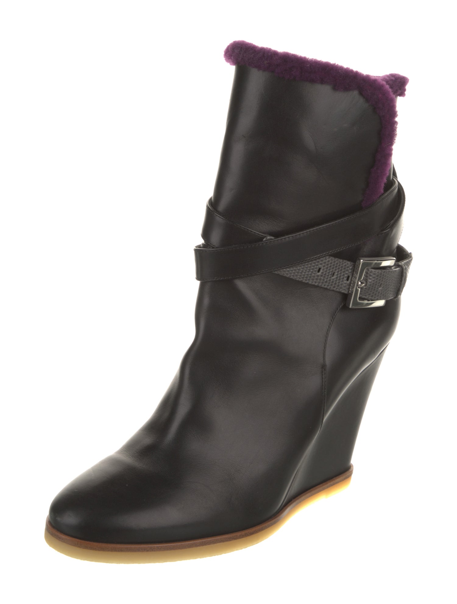 Fendi Leather Fur Trim Boots