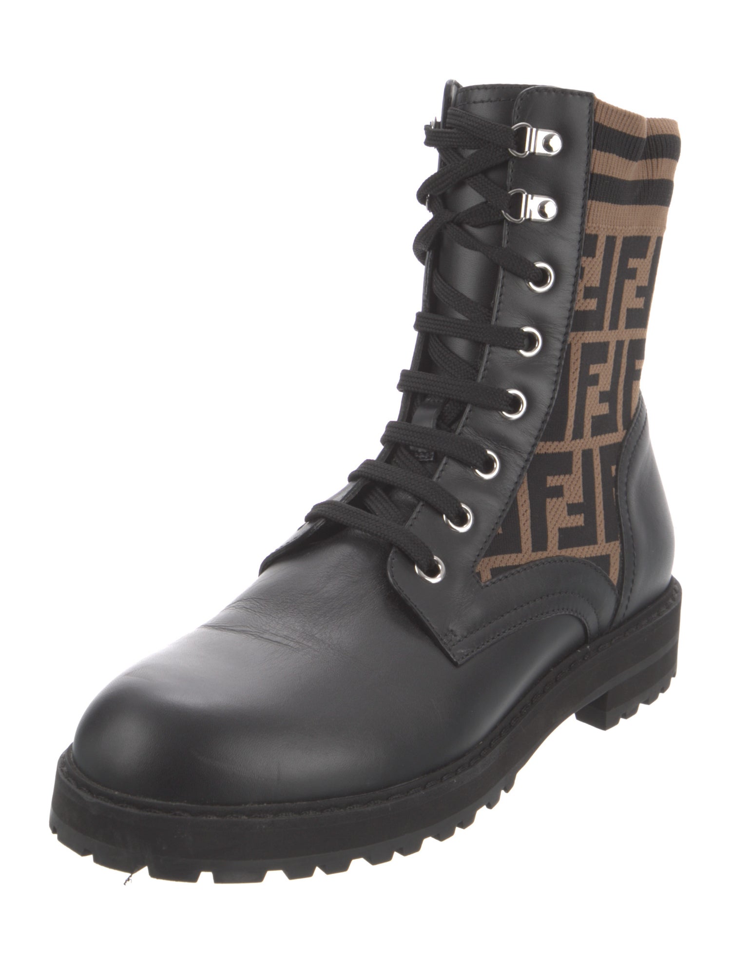 Fendi Zucca FF Logo Leather Combat Boots