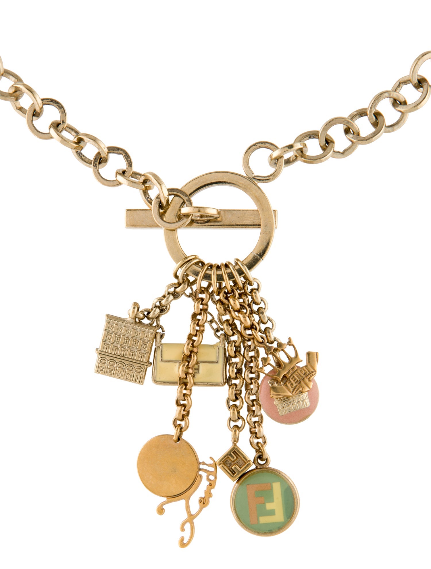 Fendi Vintage Enamel Charms Pendant Necklace