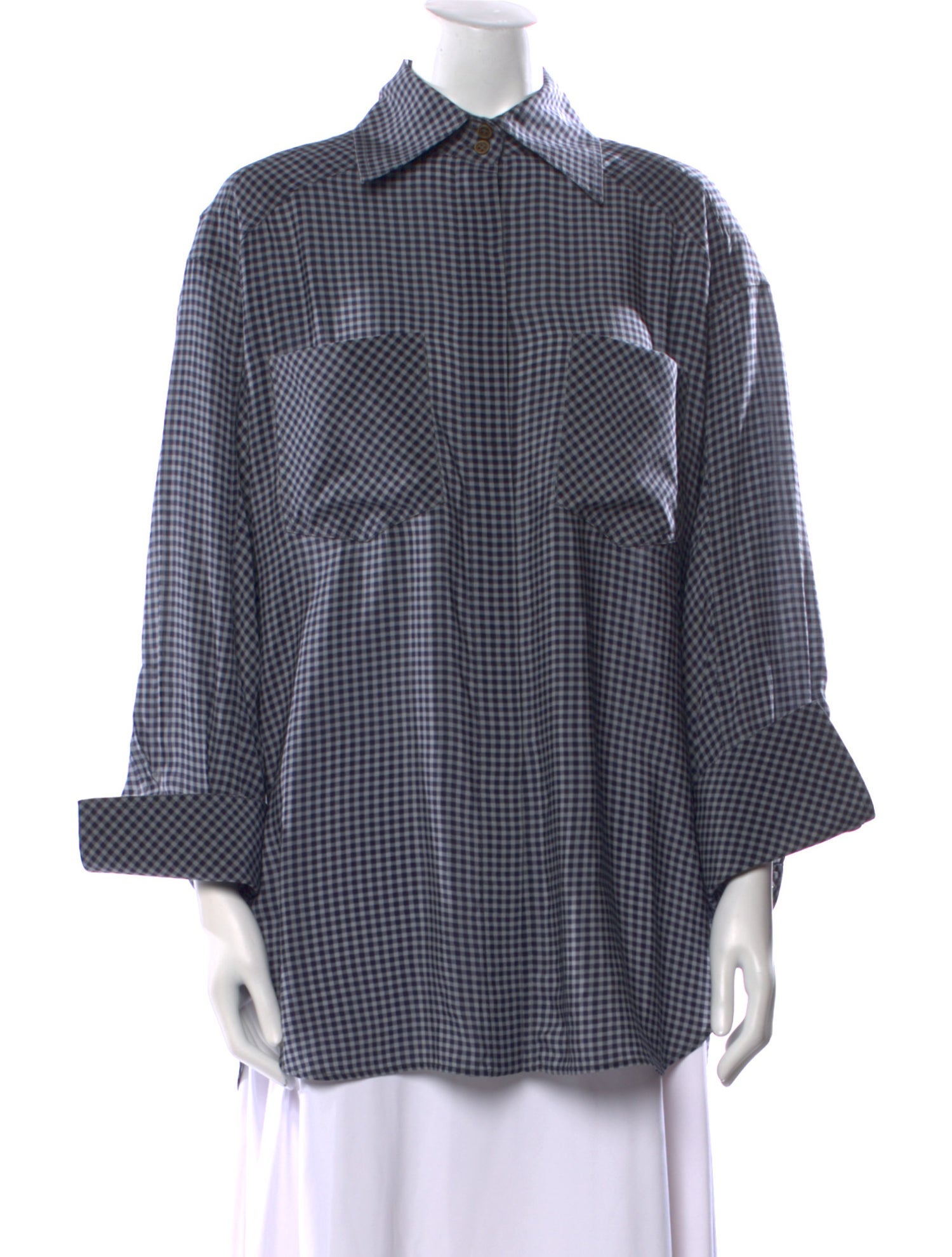 Fendi Silk Plaid Print Button-Up Top