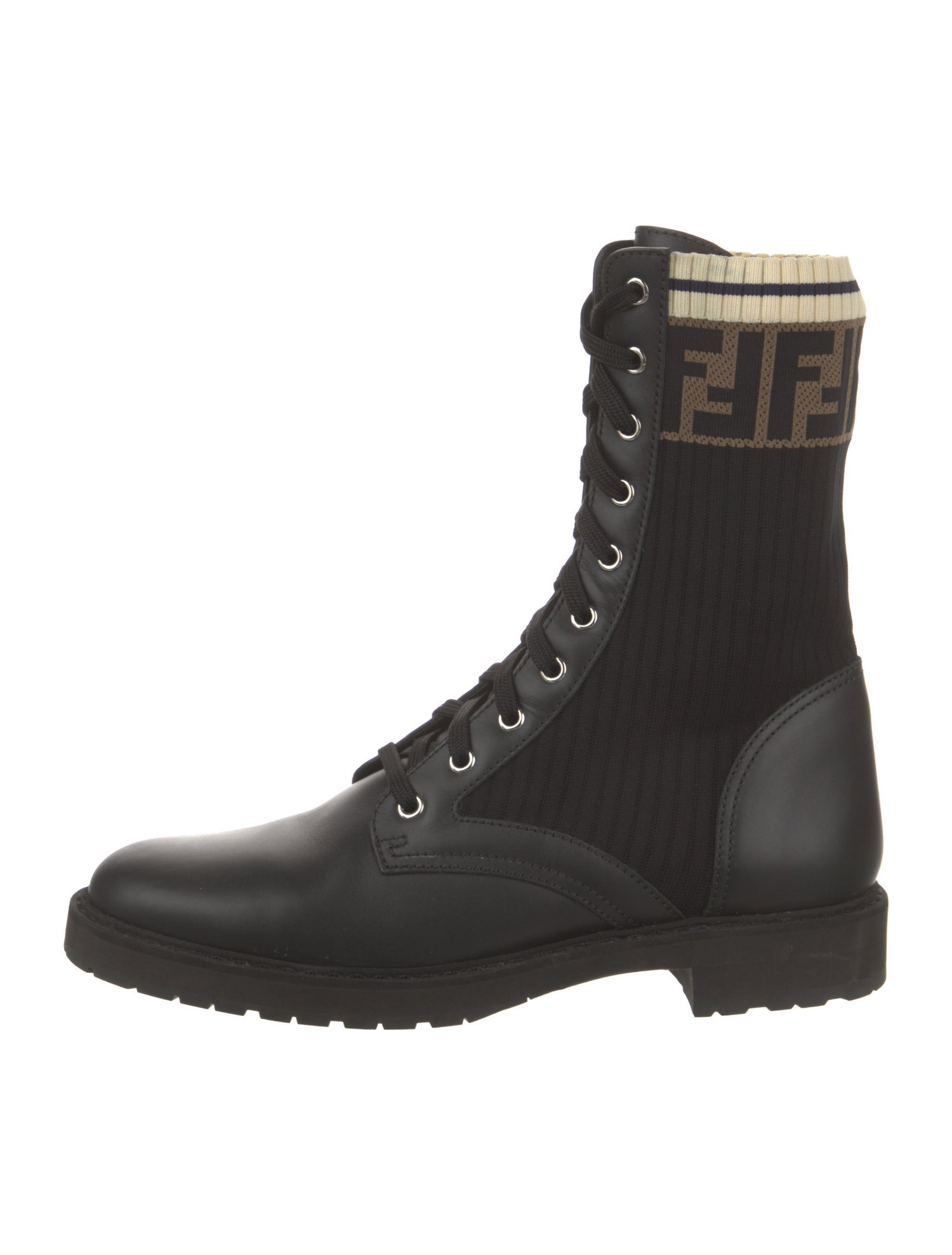 Fendi Zucca FF Logo Leather Combat Boots