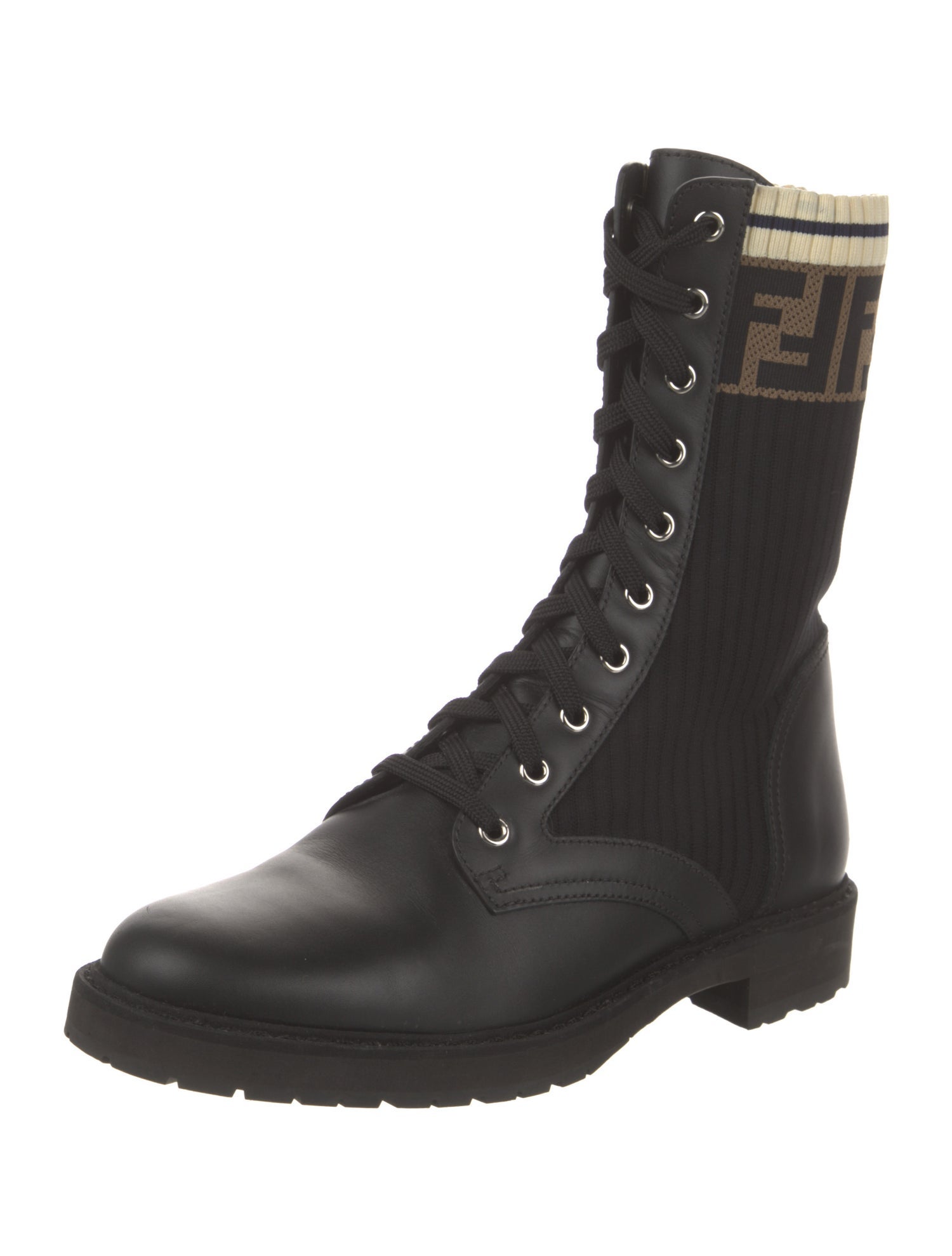 Fendi Zucca FF Logo Leather Combat Boots