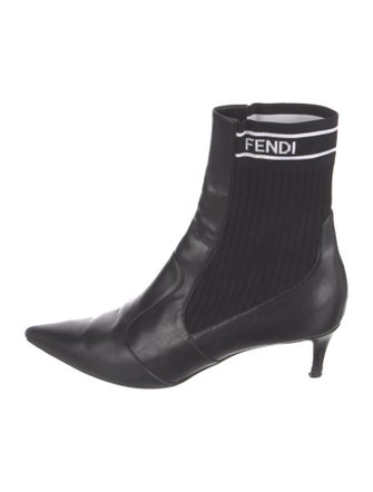 Fendi Leather Graphic Print Sock Boots