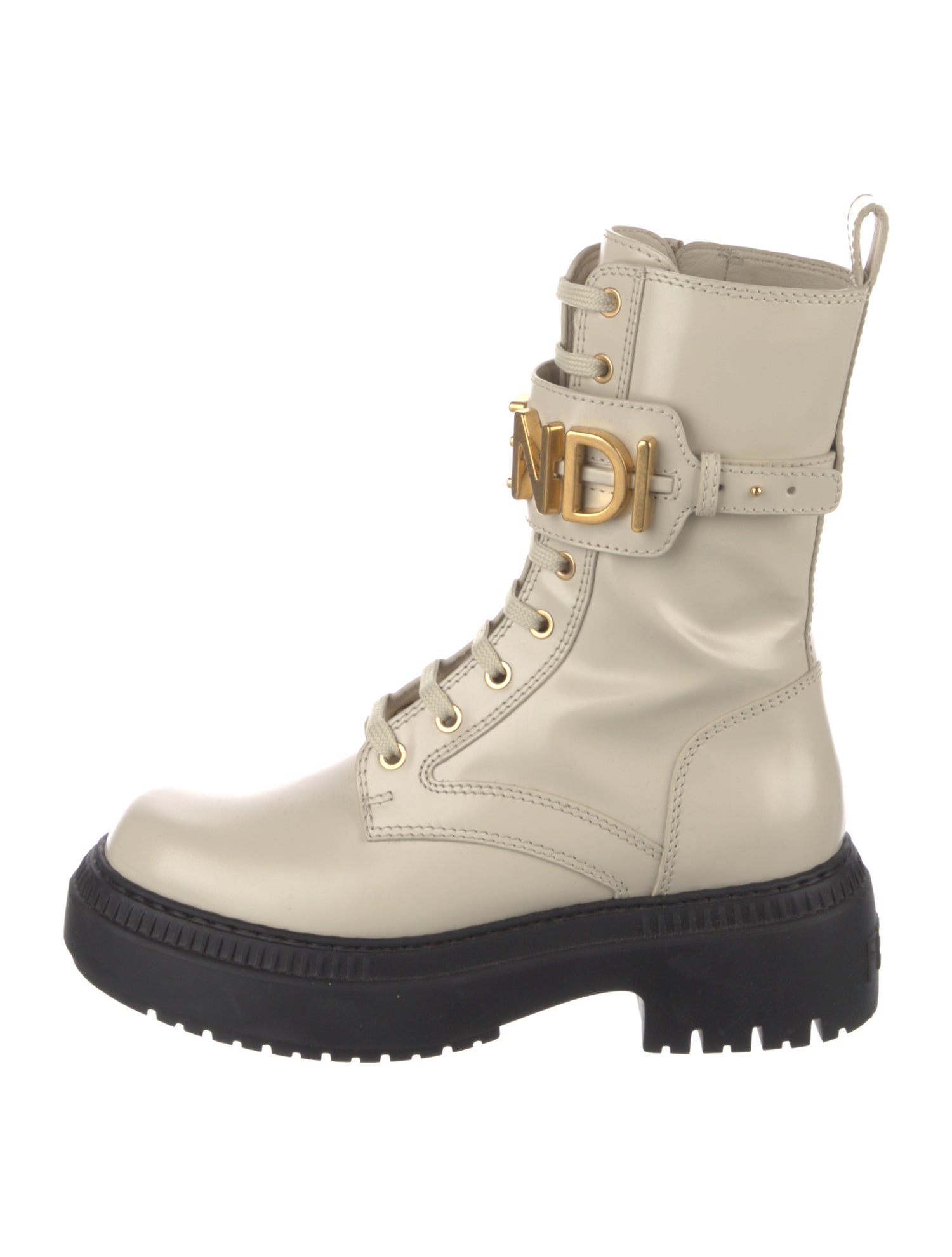 Fendi Leather Colorblock Pattern Combat Boots