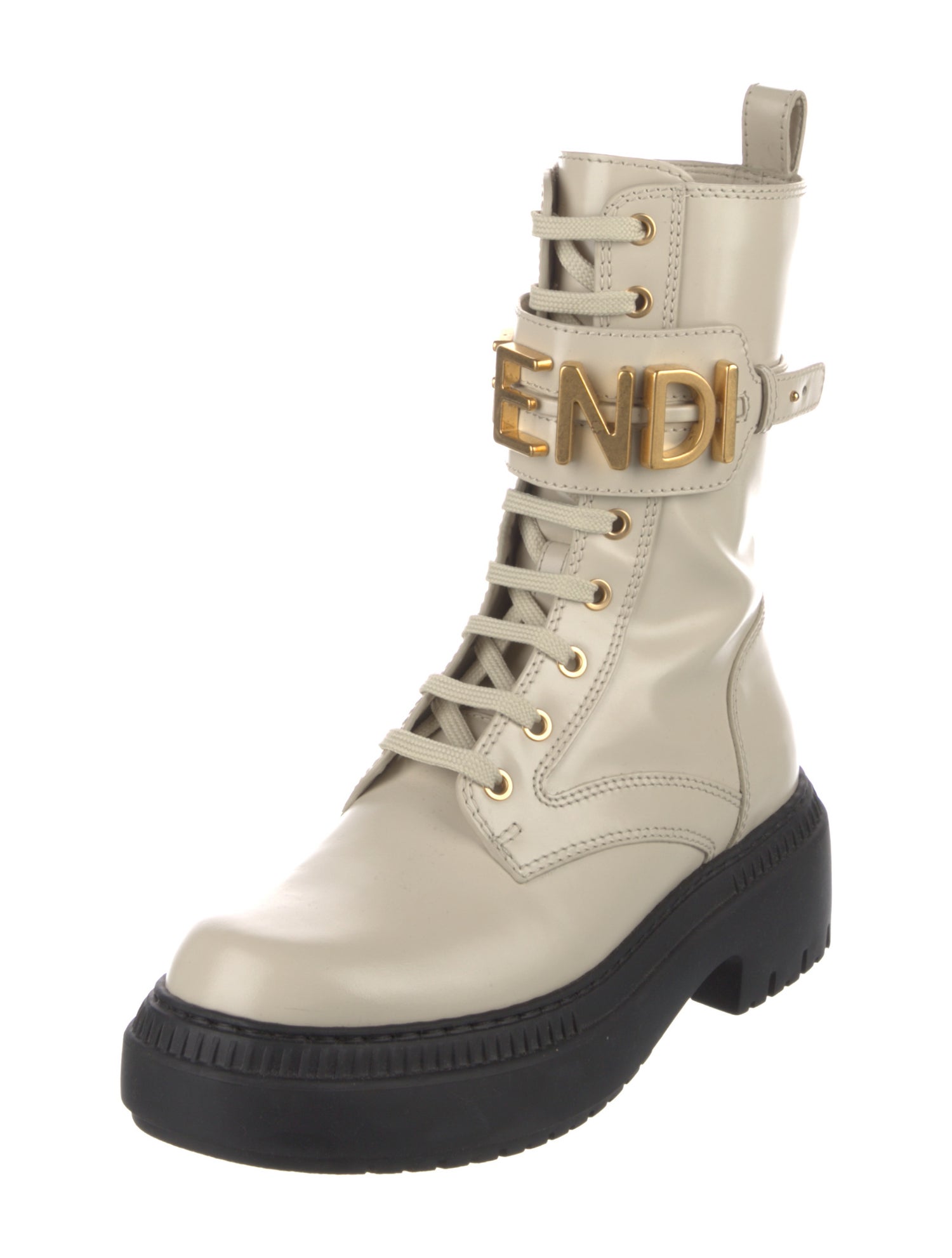 Fendi Leather Colorblock Pattern Combat Boots