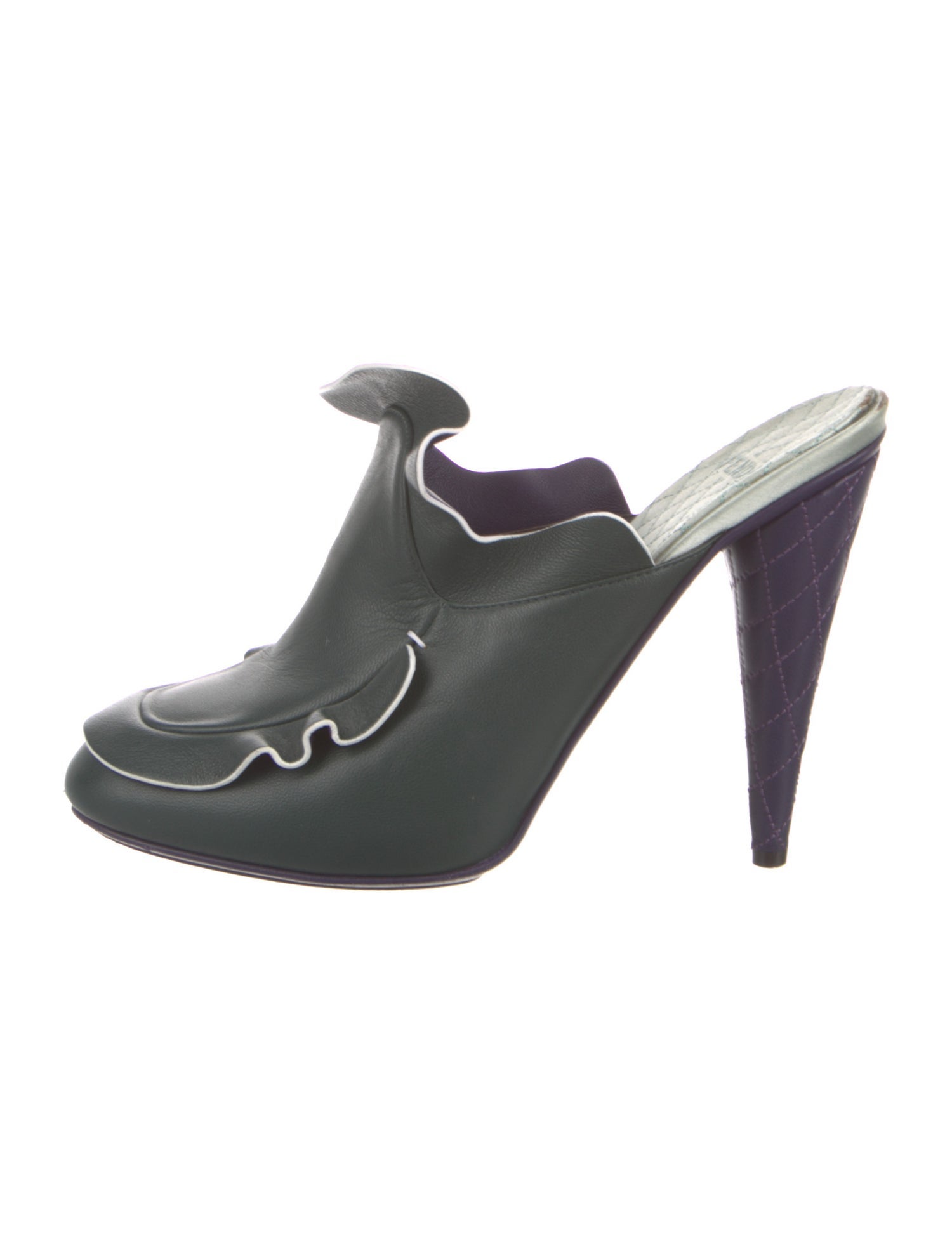 Fendi Leather Ruffle Embellishment Mules