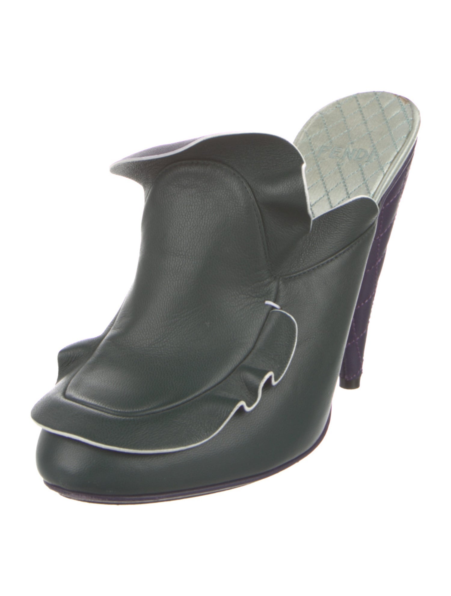 Fendi Leather Ruffle Embellishment Mules