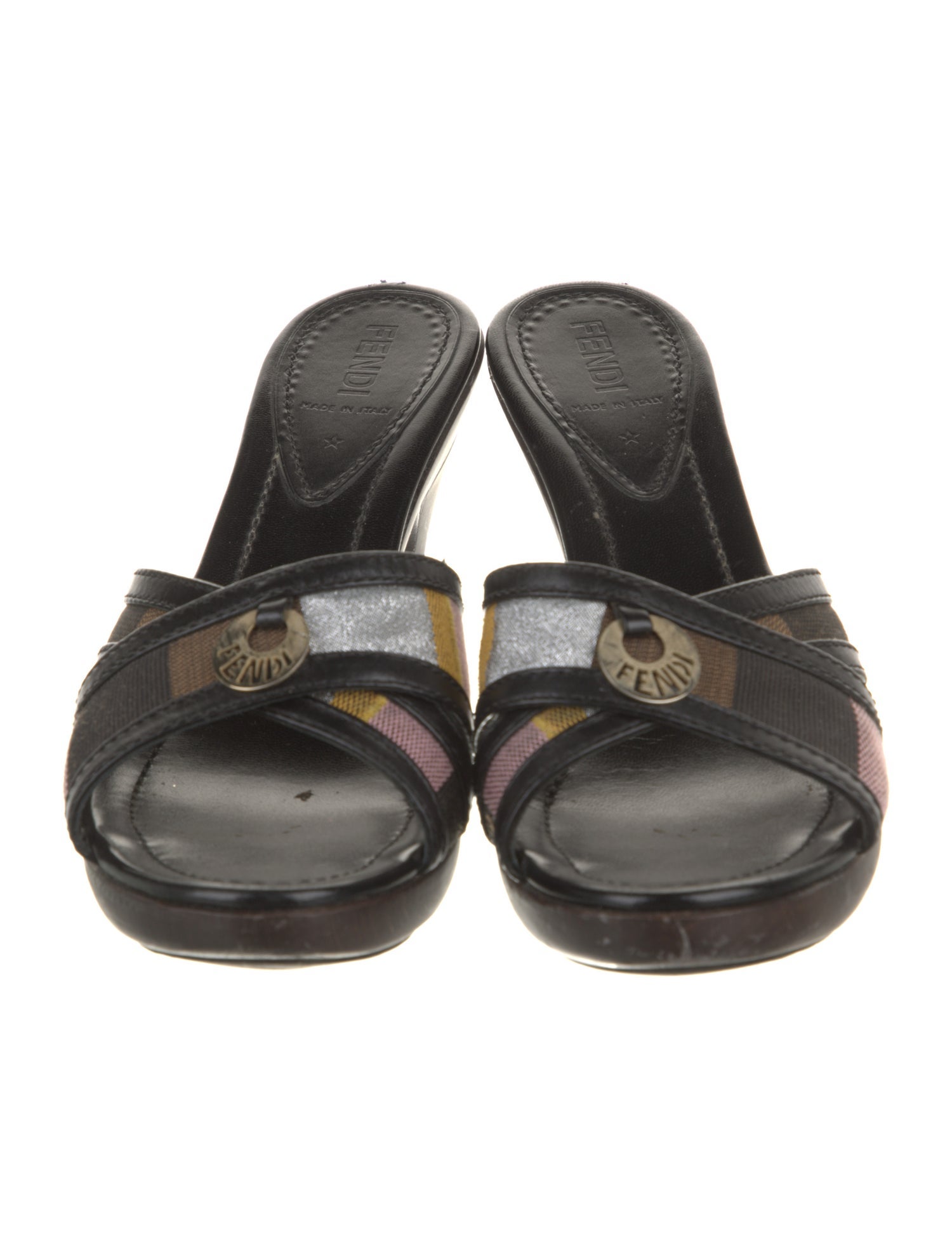 Fendi Zucchino FF Logo Leather Slides