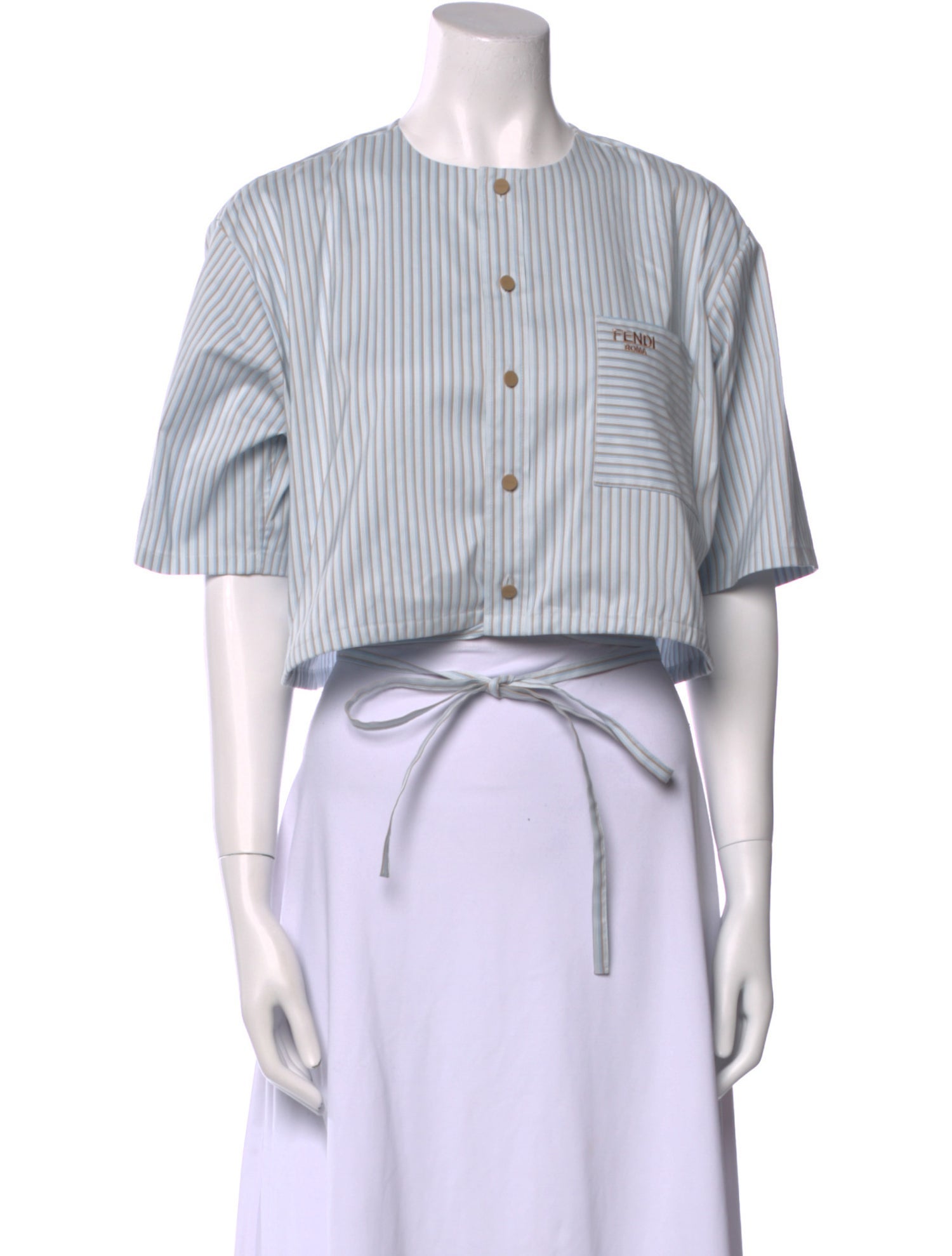 Fendi Striped Crew Neck Crop Top