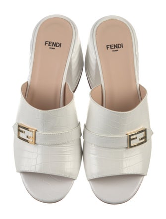 Fendi Zucca FF Logo Leather Slides