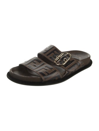 Fendi Zucca FF Logo Leather Slides