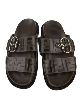 Fendi Zucca FF Logo Leather Slides