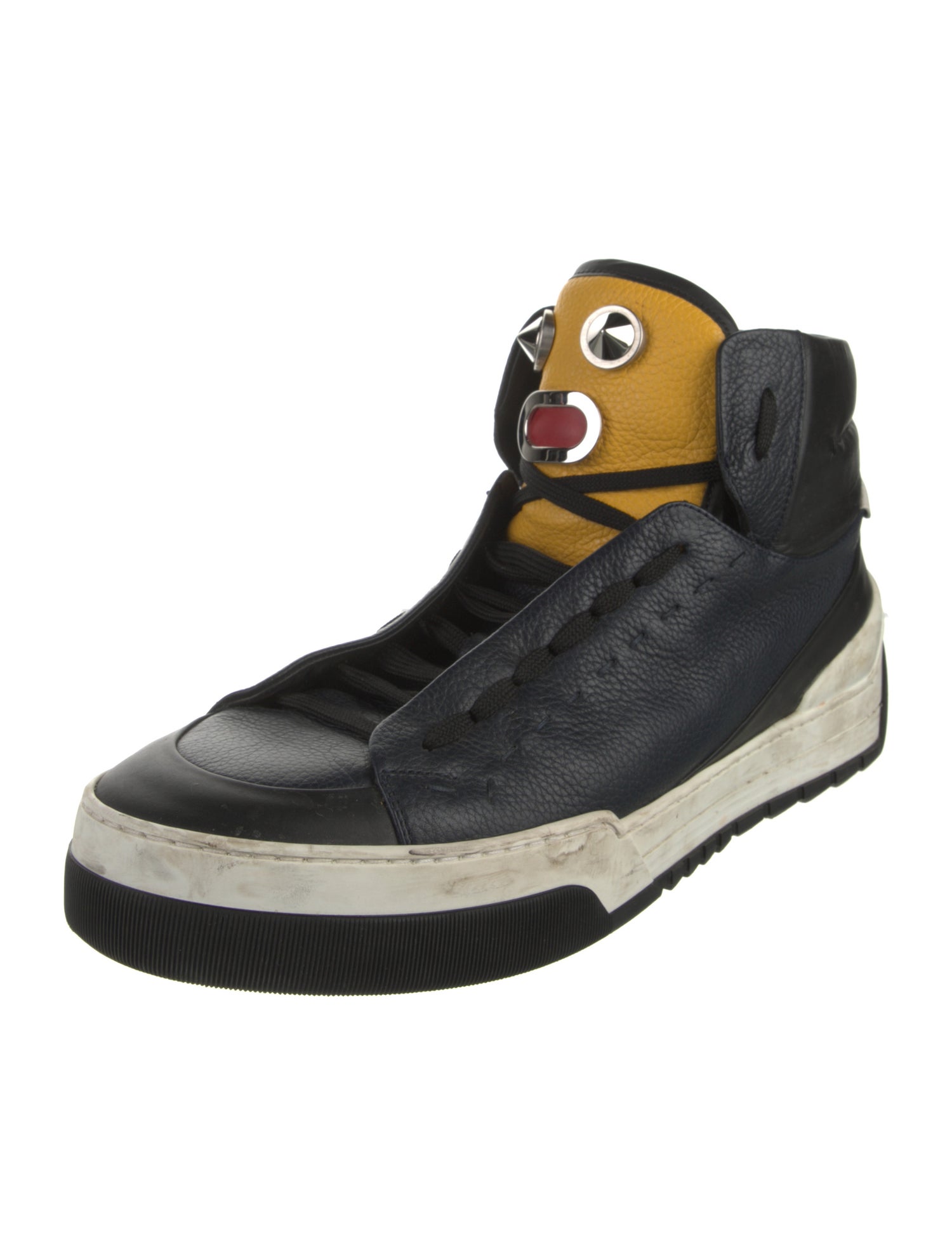 Fendi Faces Motif Leather Sneakers