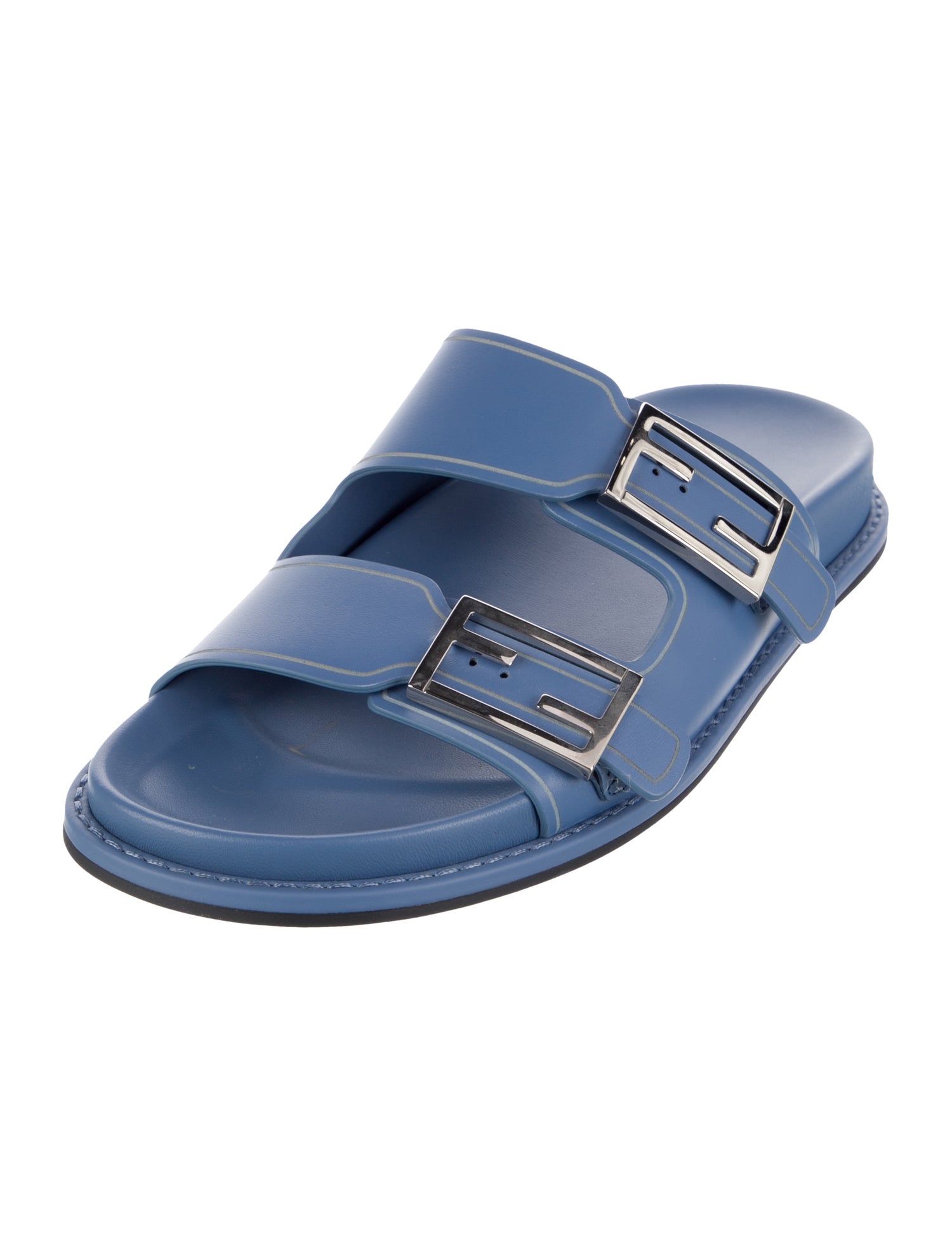 Fendi Zucca FF Logo Leather Slides