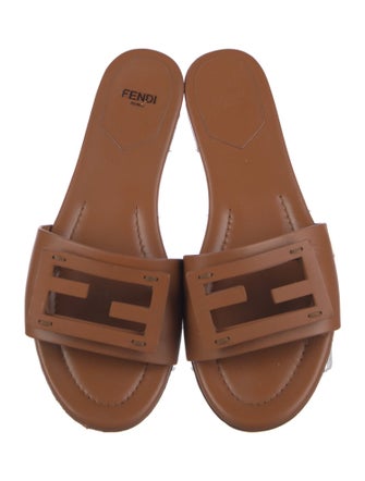 Fendi Zucca FF Logo Leather Slides