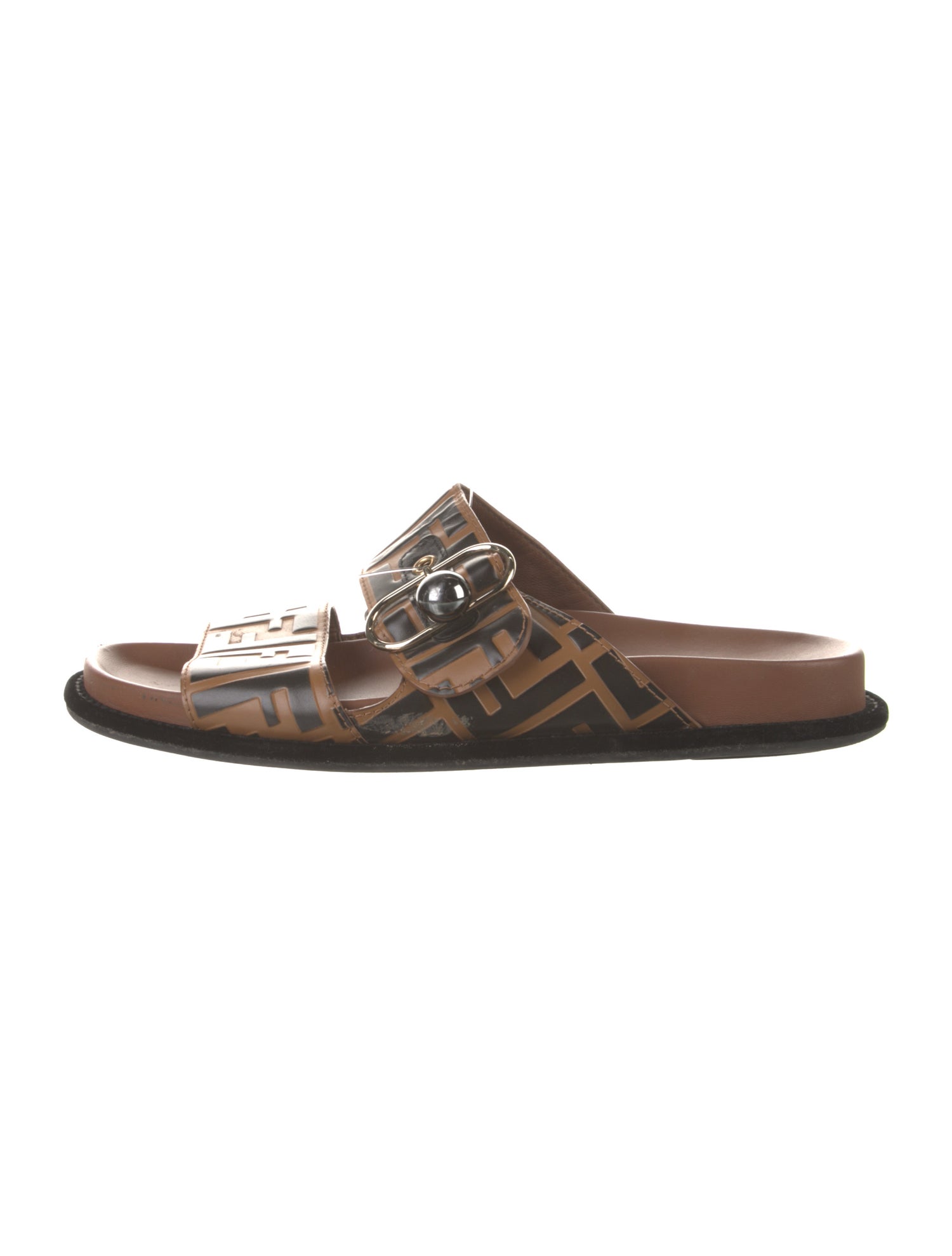 Fendi Zucca FF Logo Leather Slides