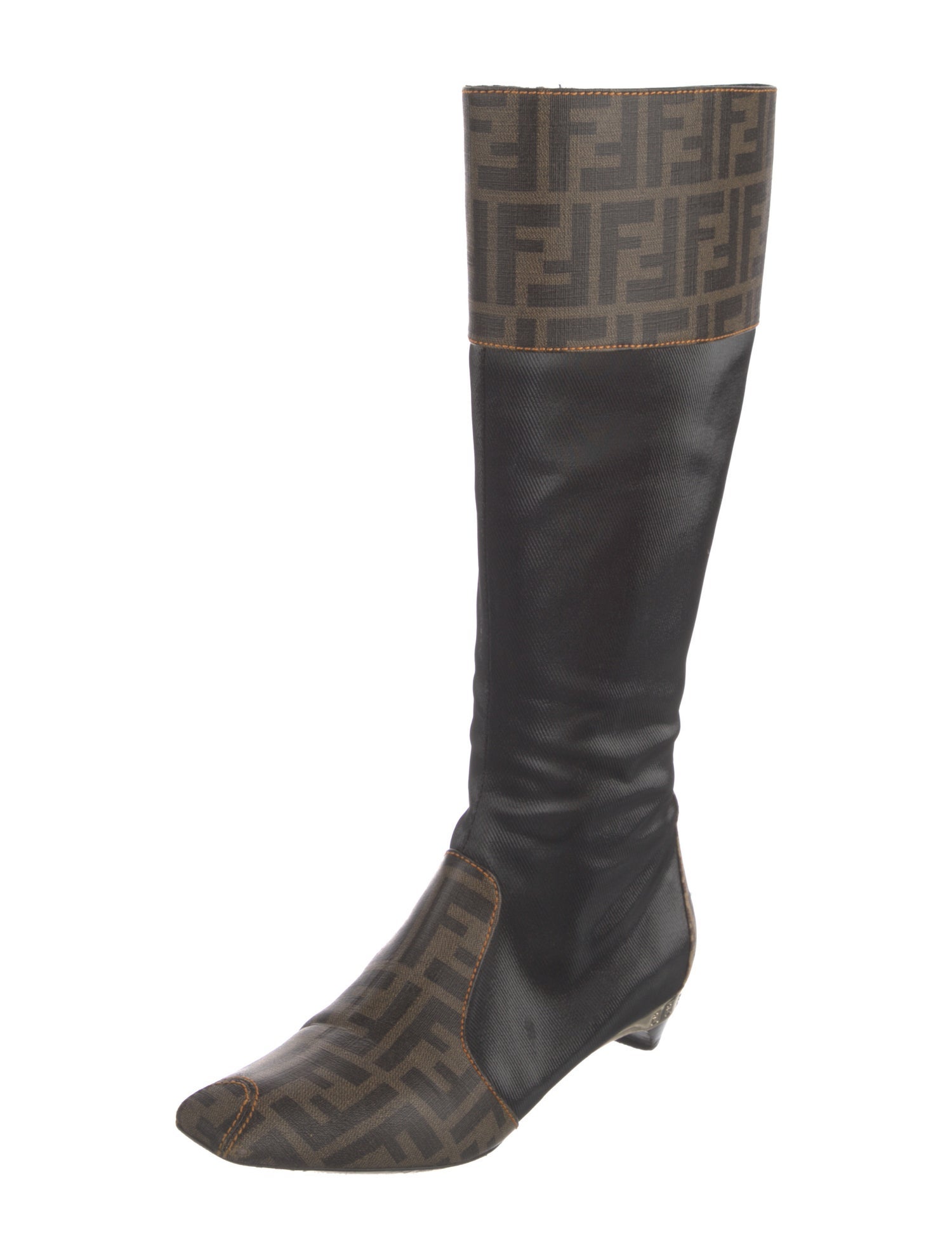 Fendi Zucca FF Logo Leather Rain Boots
