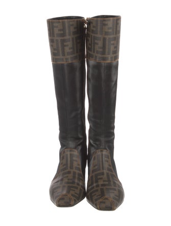 Fendi Zucca FF Logo Leather Rain Boots