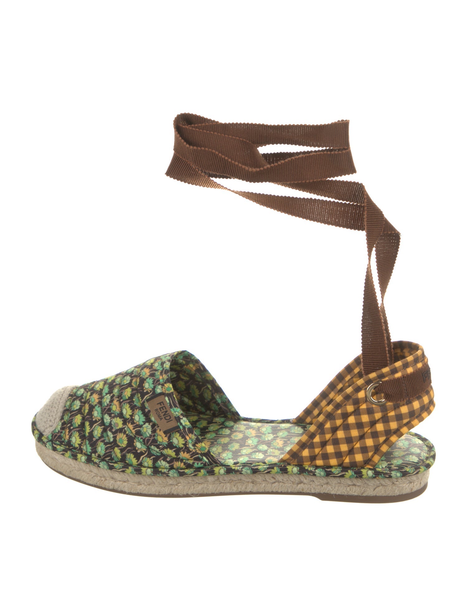 Fendi Jute Floral Print D'Orsay Flats