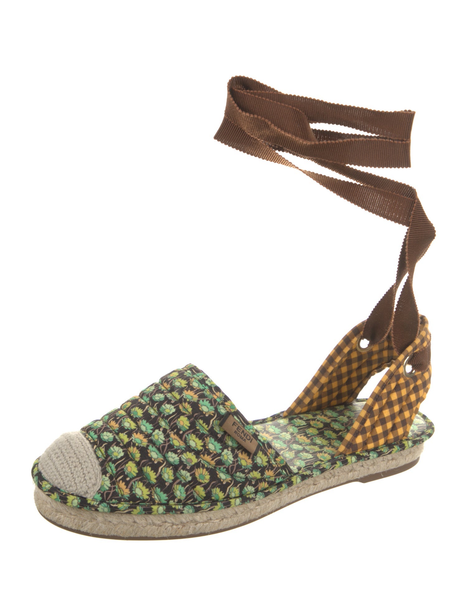 Fendi Jute Floral Print D'Orsay Flats