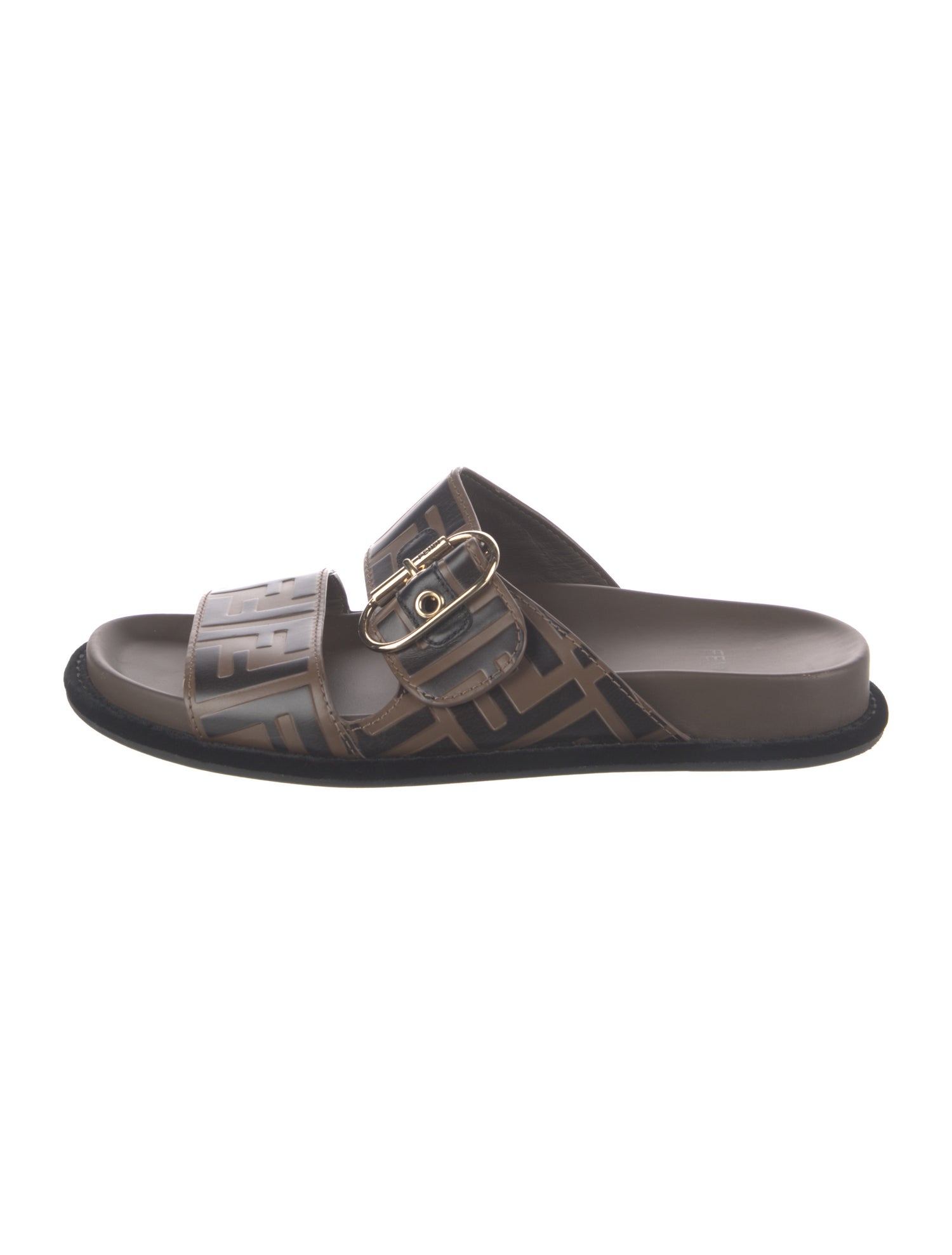 Fendi Zucca FF Logo Leather Slides
