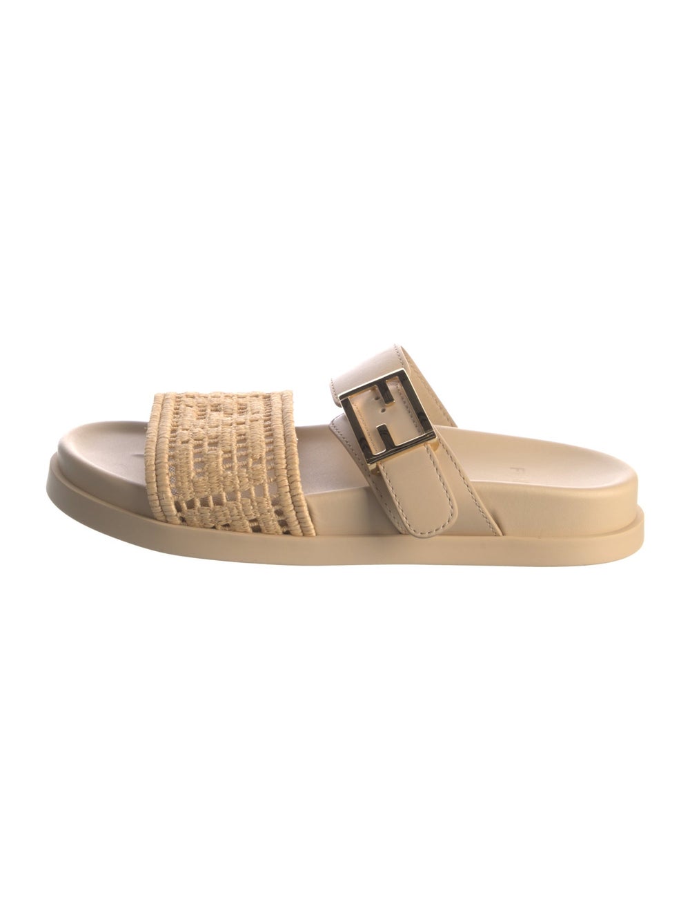 Fendi Raffia Slides Neutrals Buckle Closure At Up… - image 1